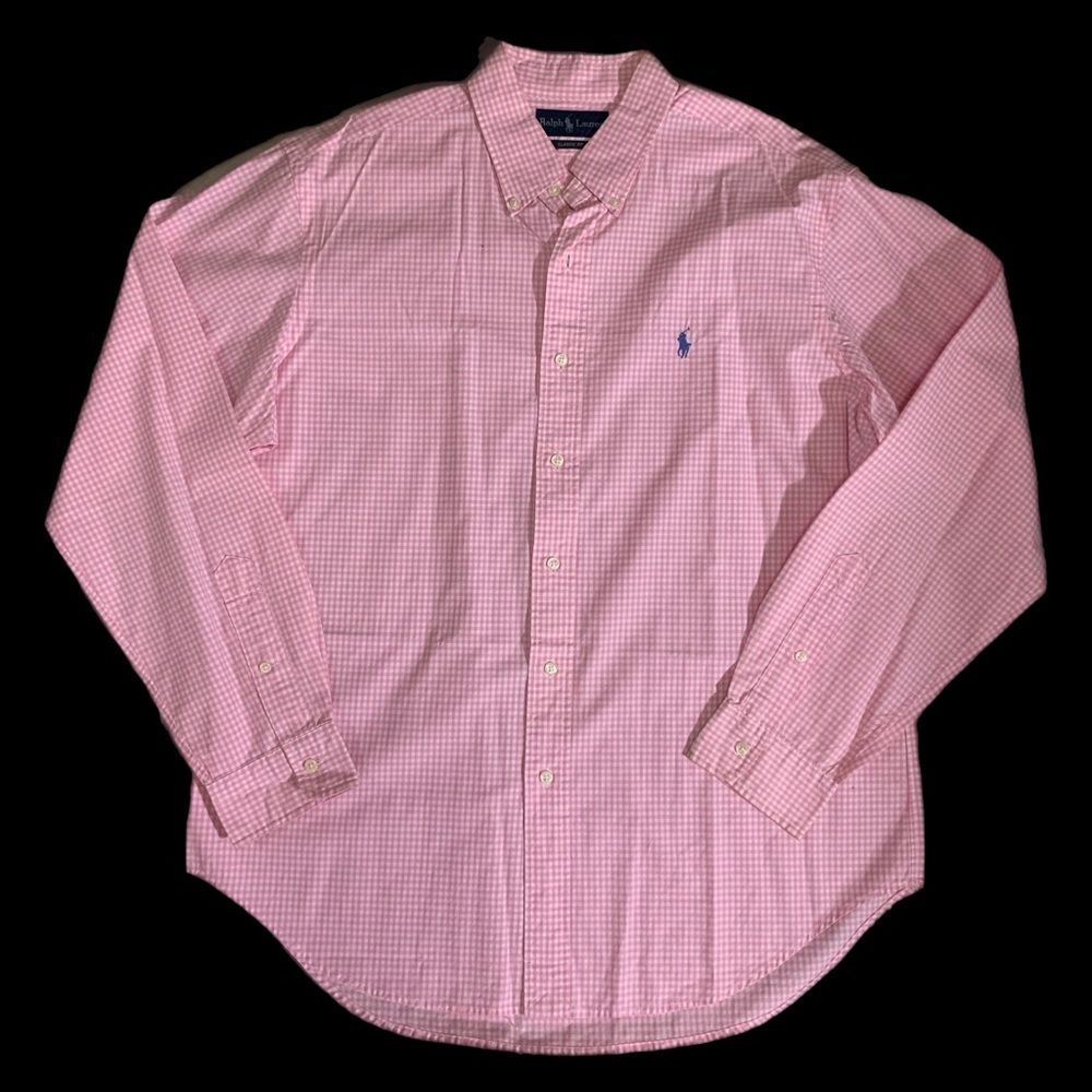 Ralph Lauren Pink Gingham Button-Down Shirt with Contrast Pony